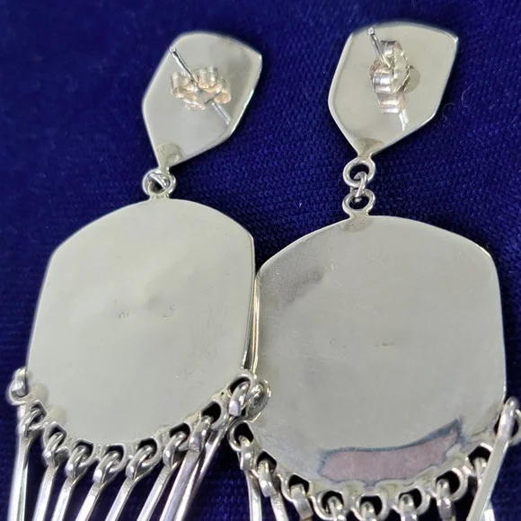 Native American Multi Stone Cobblestone On Sterling Silver Dangle Earrings - Picture 5 of 11